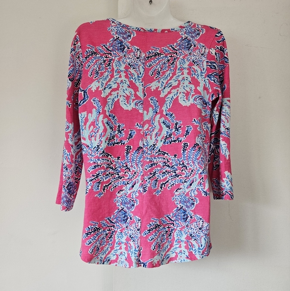 Lilly Pulitzer Vibrant Pink 3/4 Sleeve Cotton Tee - Picture 4 of 6
